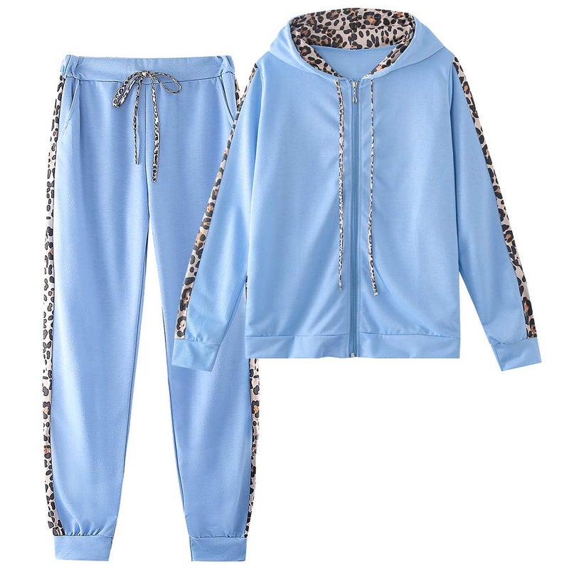 amropi Women's 2 Piece Tracksuit Sweatsuits Sets Hoodie Sweatshirt and Jogging Sweatpants Suit Blue, S - Image 1